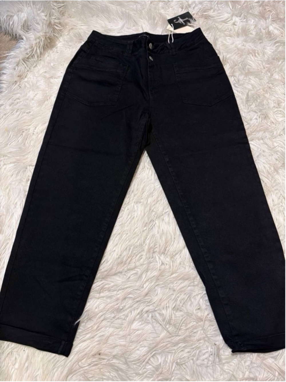 Flamingals Straight Leg High Rise Solid Dual Button Black Pants L